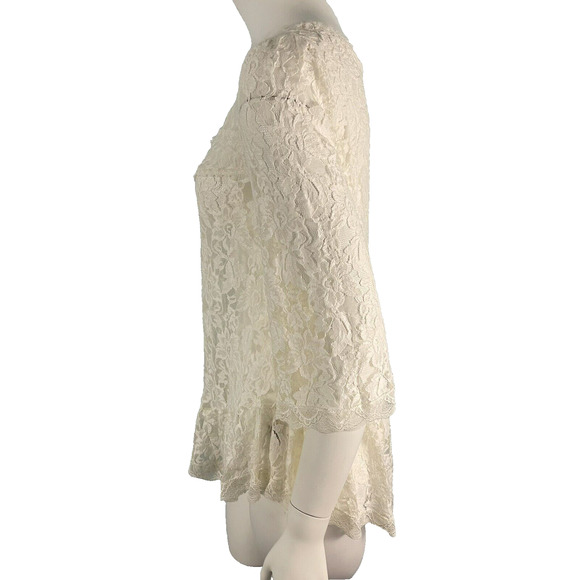 Free People Sheer Lace Tunic Shirt Top White Sz Small Whimsigoth Boho Gypsy - Picture 7 of 14
